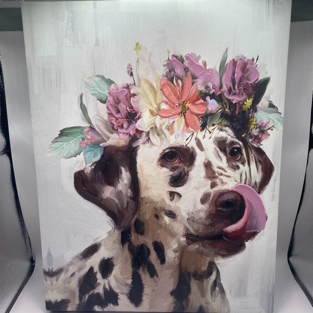 Flower Power III By Studio Arts Canvas Art Print Flower Crown Dalmatian